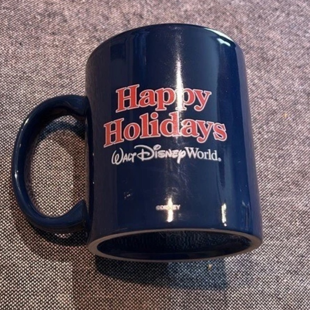 Disney Characters Decorating Christmas Tree Blue Ceramic Mug MWare 3.75" - Picture 2 of 5
